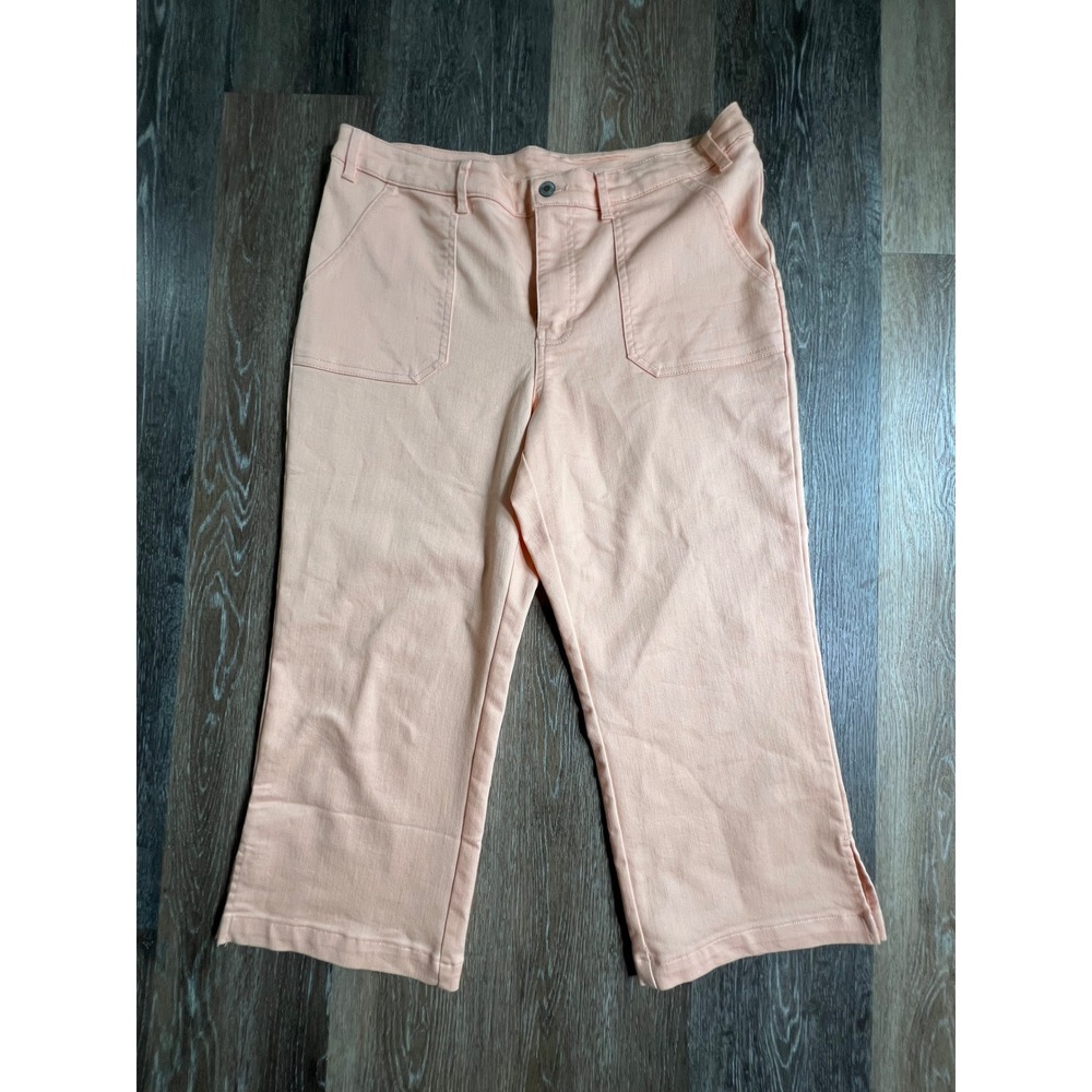 AnyBody Cropped Pants Womens 14P Peach Wide Leg Patch Pocket Stretch